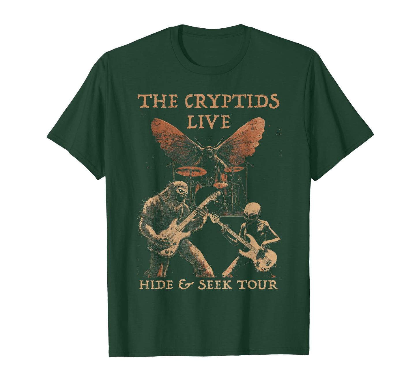 The Cryptids Live Bigfoot Alien Mothman UFO Heavy Metal Rock T-Shirt