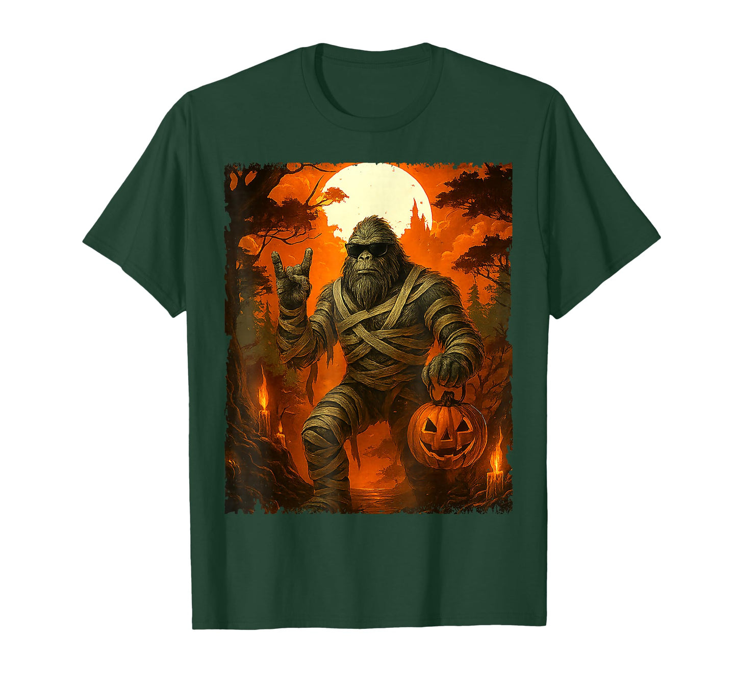 Bigfoot Mummy with Jack O’Lantern Funny Halloween Costume T-Shirt