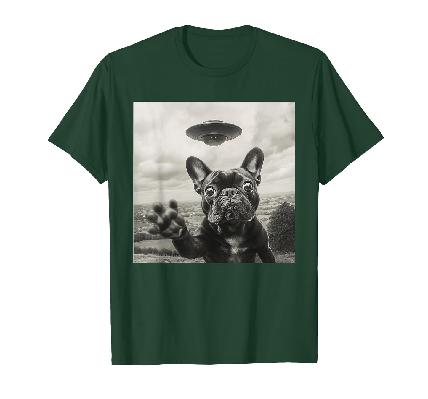 Funny French Bulldog Selfie Alien UFO Graphic Gift Men Women T-Shirt
