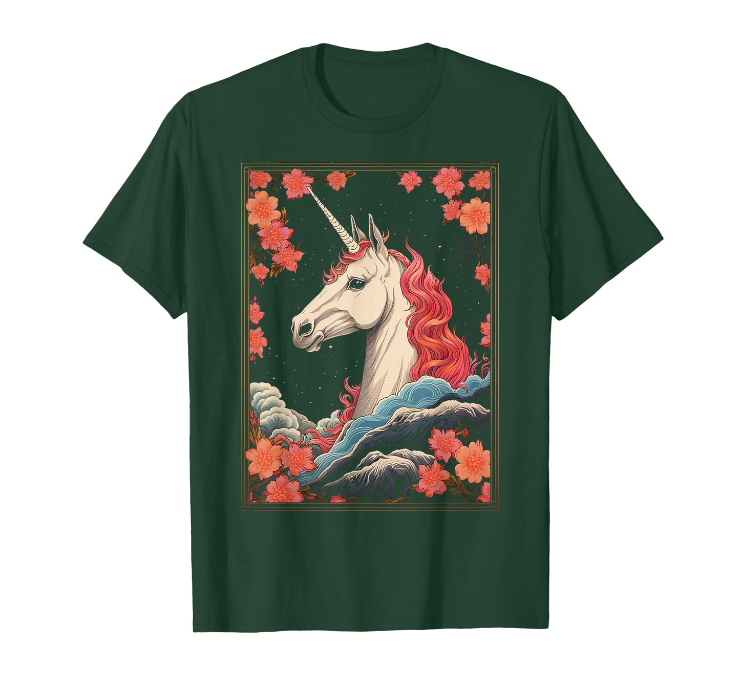 Unicorn Flowers Animal Nature Motif Unicorn T-Shirt