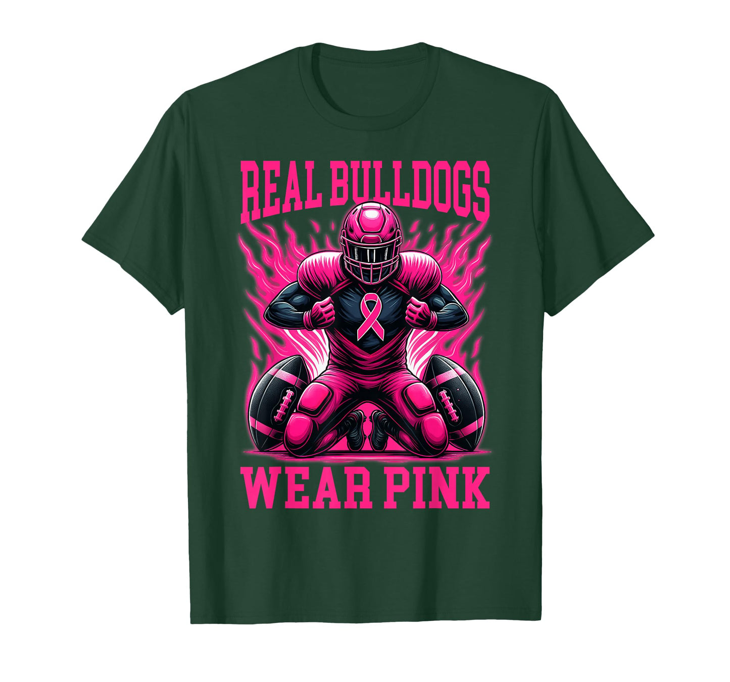 Real Bulldog Wear Pink Ribbon Tackle Breast Cancer Football T-Shirt