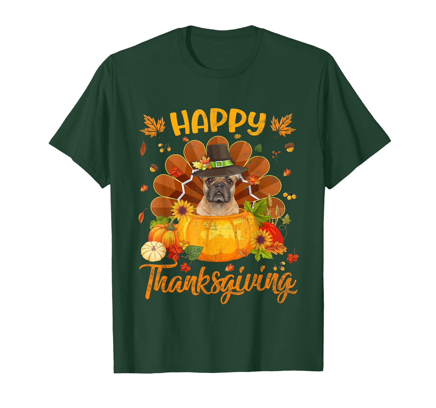 Happy Thanksgiving French Bulldog Dog Turkey Pumpkin T-Shirt