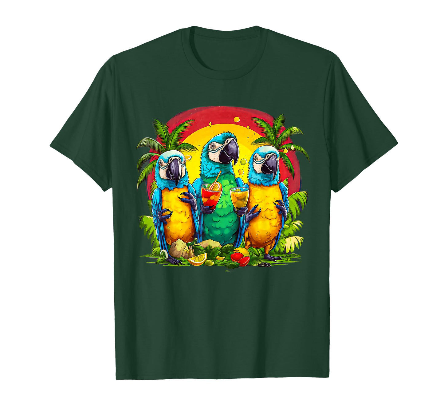 Parrots Drinking Margarita Hawaiian On Summer Vacation Birds T-Shirt for Men Women
