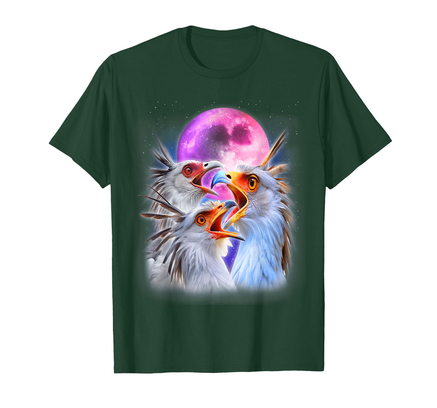 3 Secretary Bird Howling At The Moon Funny Bird Lover Birder T-Shirt