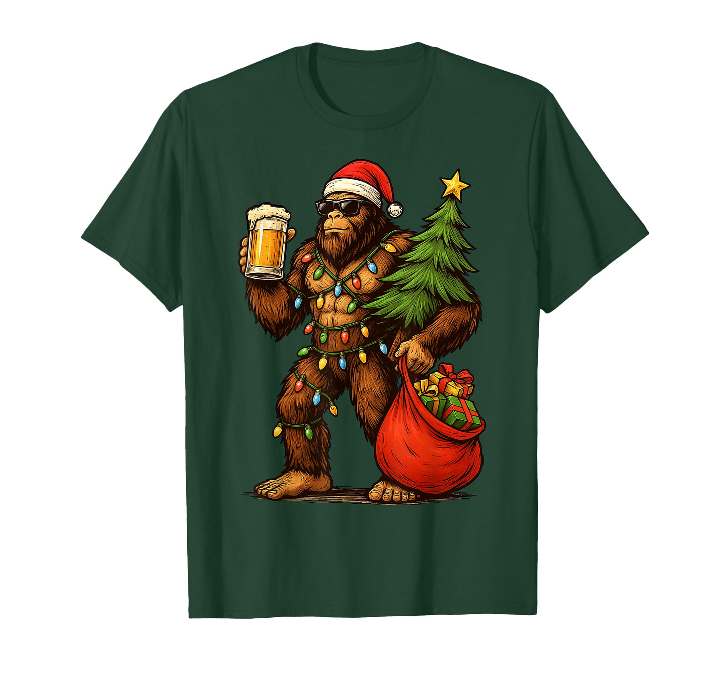Funny Big Foot Santa Hat Drink Christmas Tree Xmas Men T-Shirt