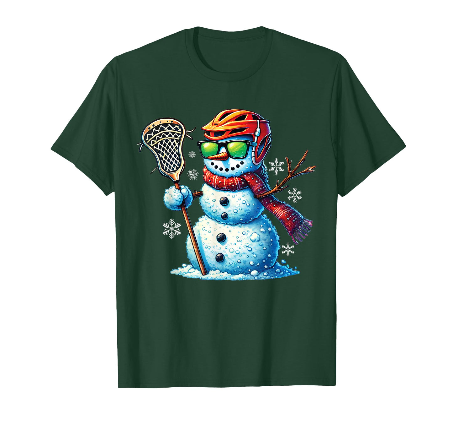 Snowman Playing Lacrosse Funny Lacrosse Player Christmas T-Shirt