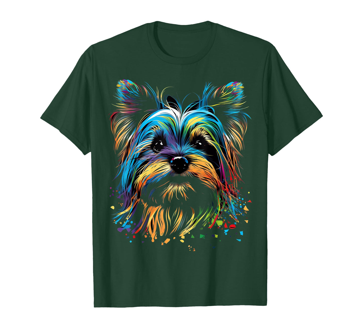 Colorful Yorkie Yorkshire Terrier Dog Face Painting Black T-Shirt for Men Women Kids