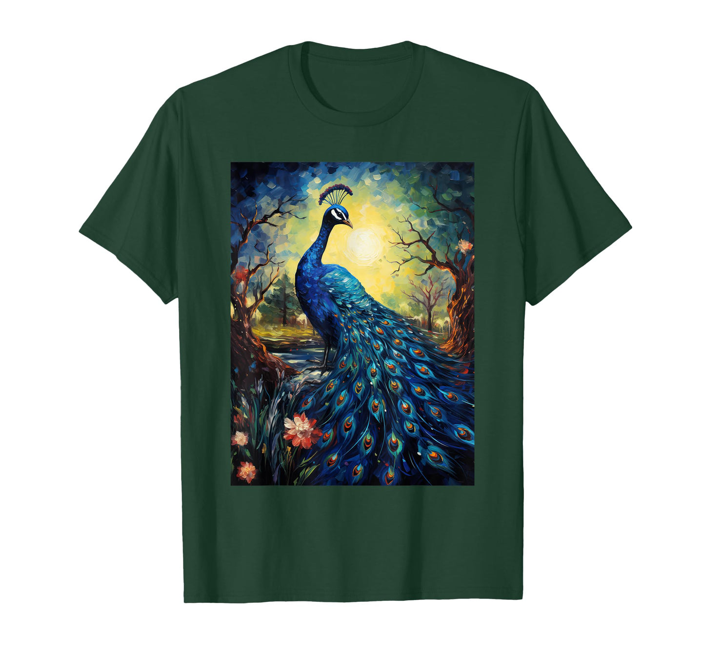 Peacock Starry Night Van Gogh Style Graphic T-Shirt