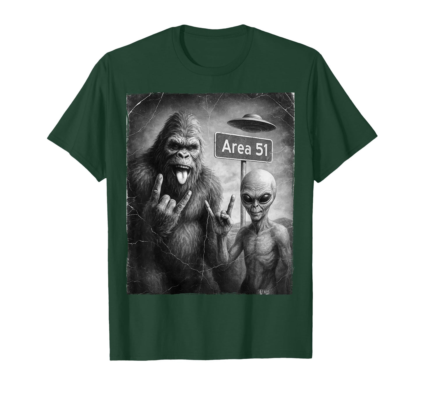 UFO & Rock On Area 51, Bigfoot and Alien Vintage Sasquatch T-Shirt