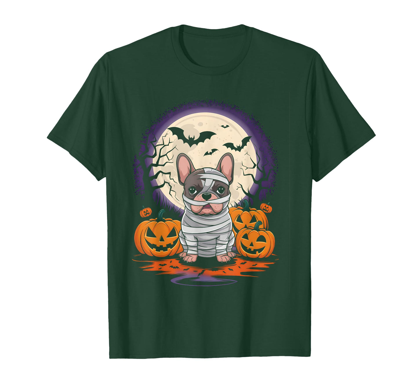 Spooky French Bulldog Mummy Full Moon - Halloween Dog T-Shirt