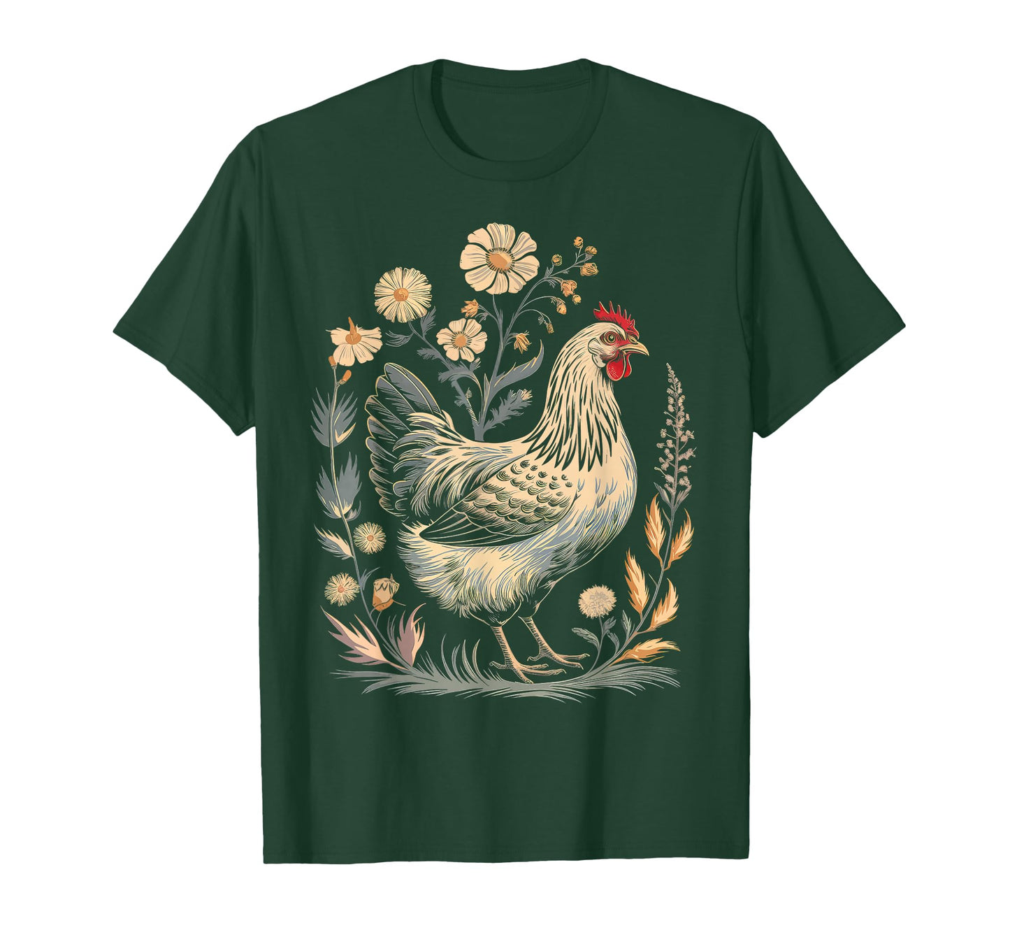 Chicken Floral Art Graphic Women Farm Chicken Lover Colorful T-Shirt
