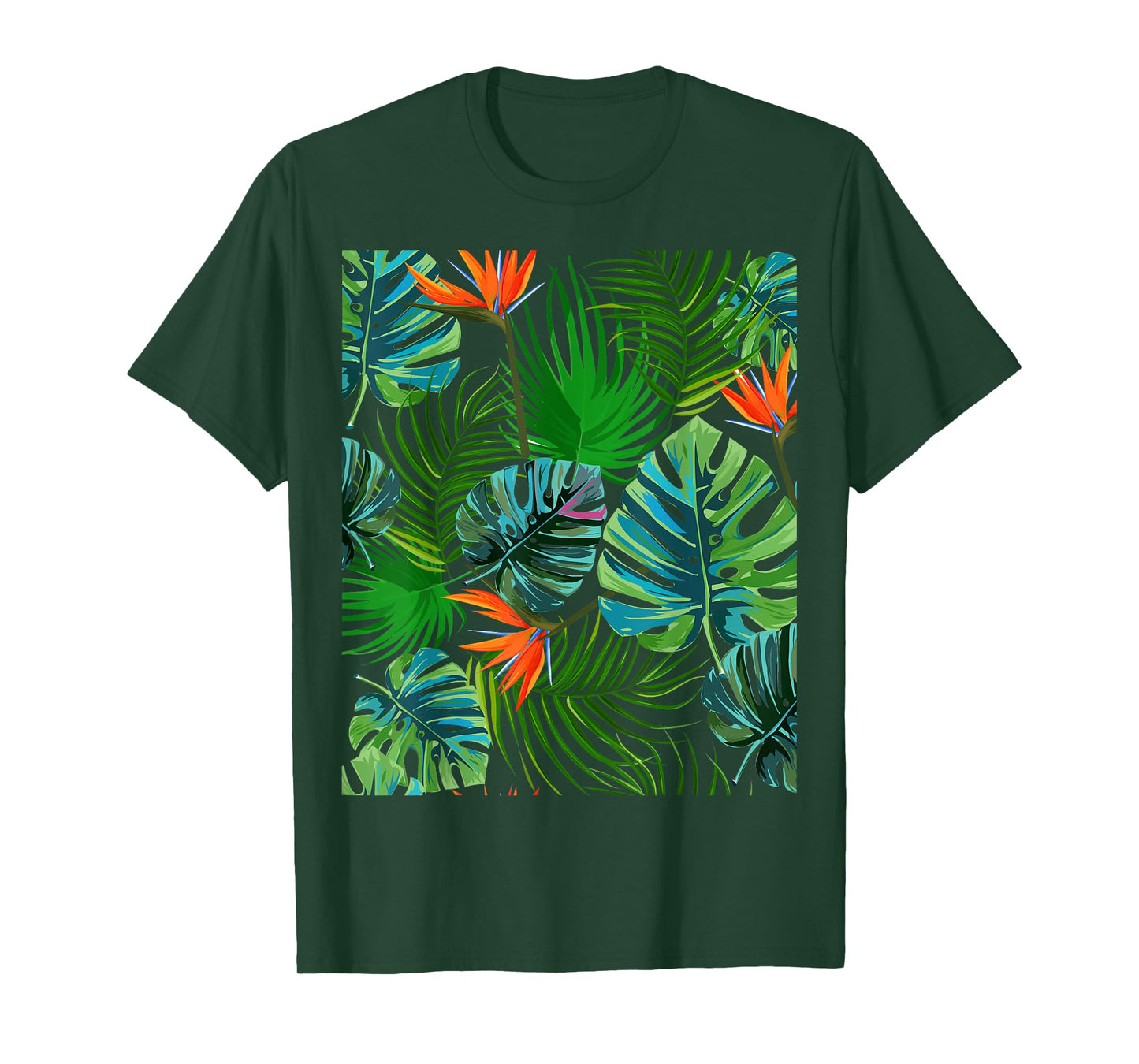 Birds of Paradise Tropical Floral Pattern Printed T-Shirt