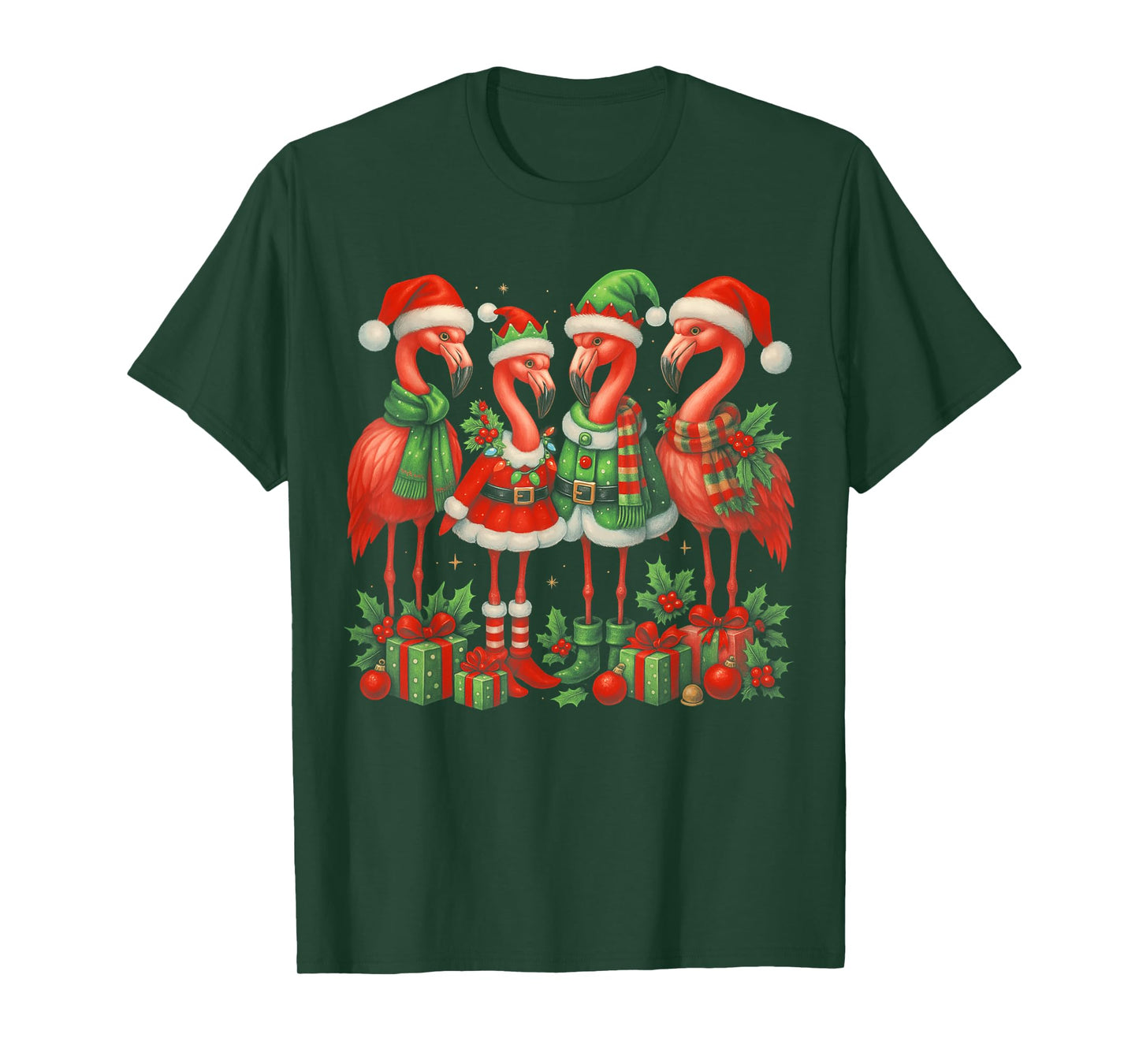 HUGvyn Pink Flamingo Santa Christmas Womens Flamingo Lover T-Shirt