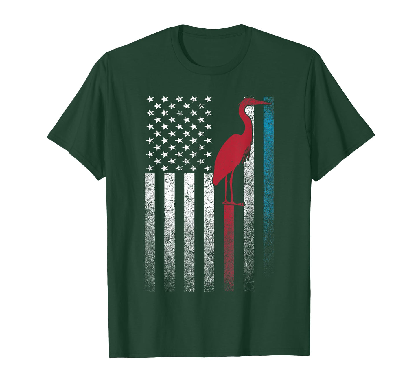 Heron Bird 4th of July American Flag America Patriotic T-Shirt