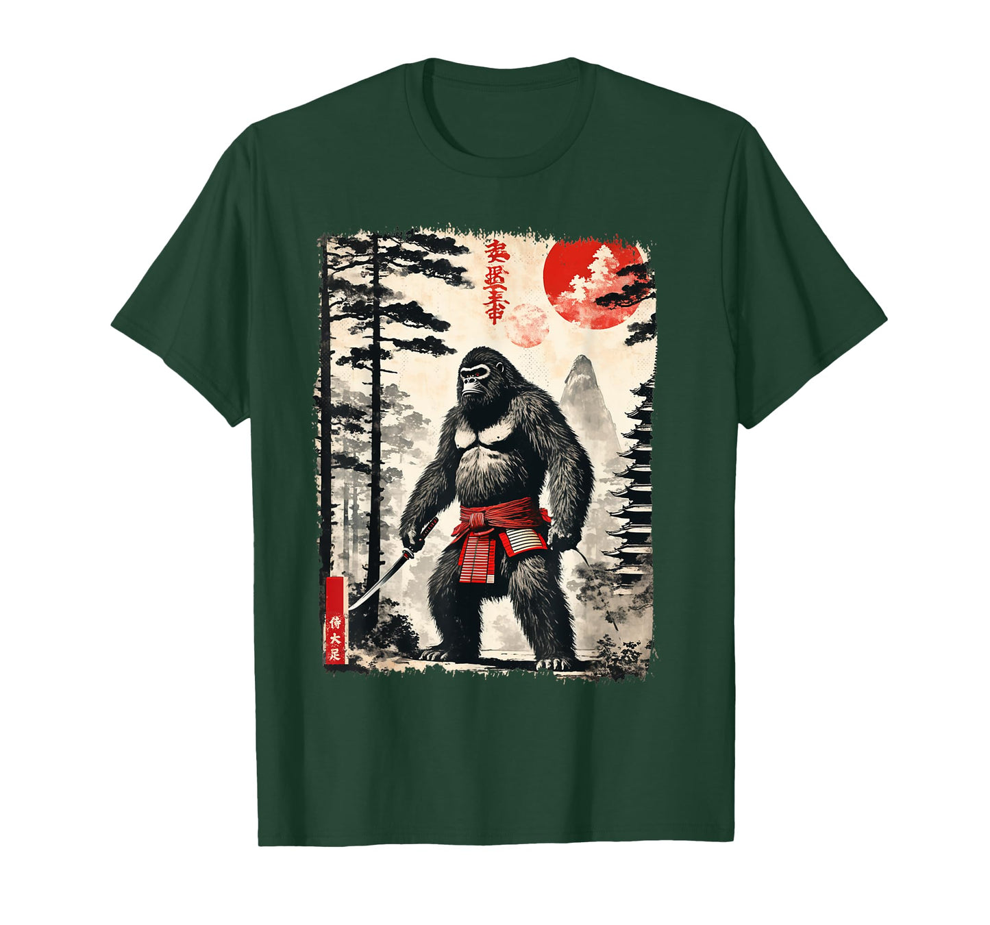 Funny Samurai Bigfoot Japanese Ukiyo-e Art Vintage Graphic T-Shirt