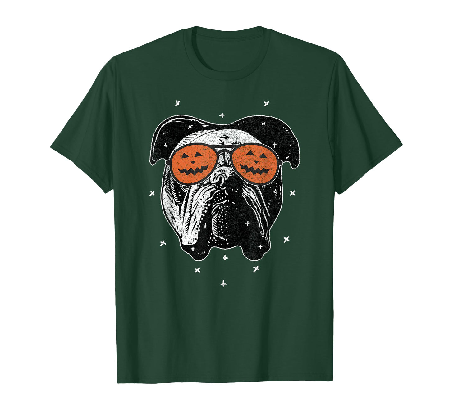 English Dog Wearing Pumpkin Sunglasses | Halloween Bulldog T-Shirt for Men Women Kids