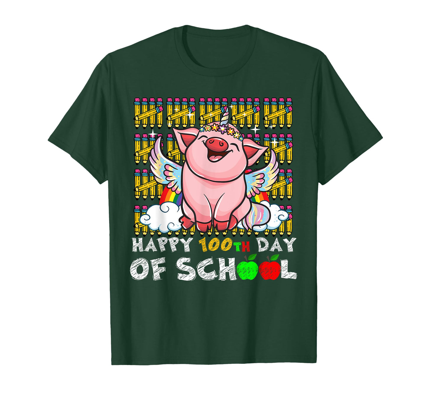 Happy 100th Day Of School Pig Funny Teacher Student Kids T-Shirt