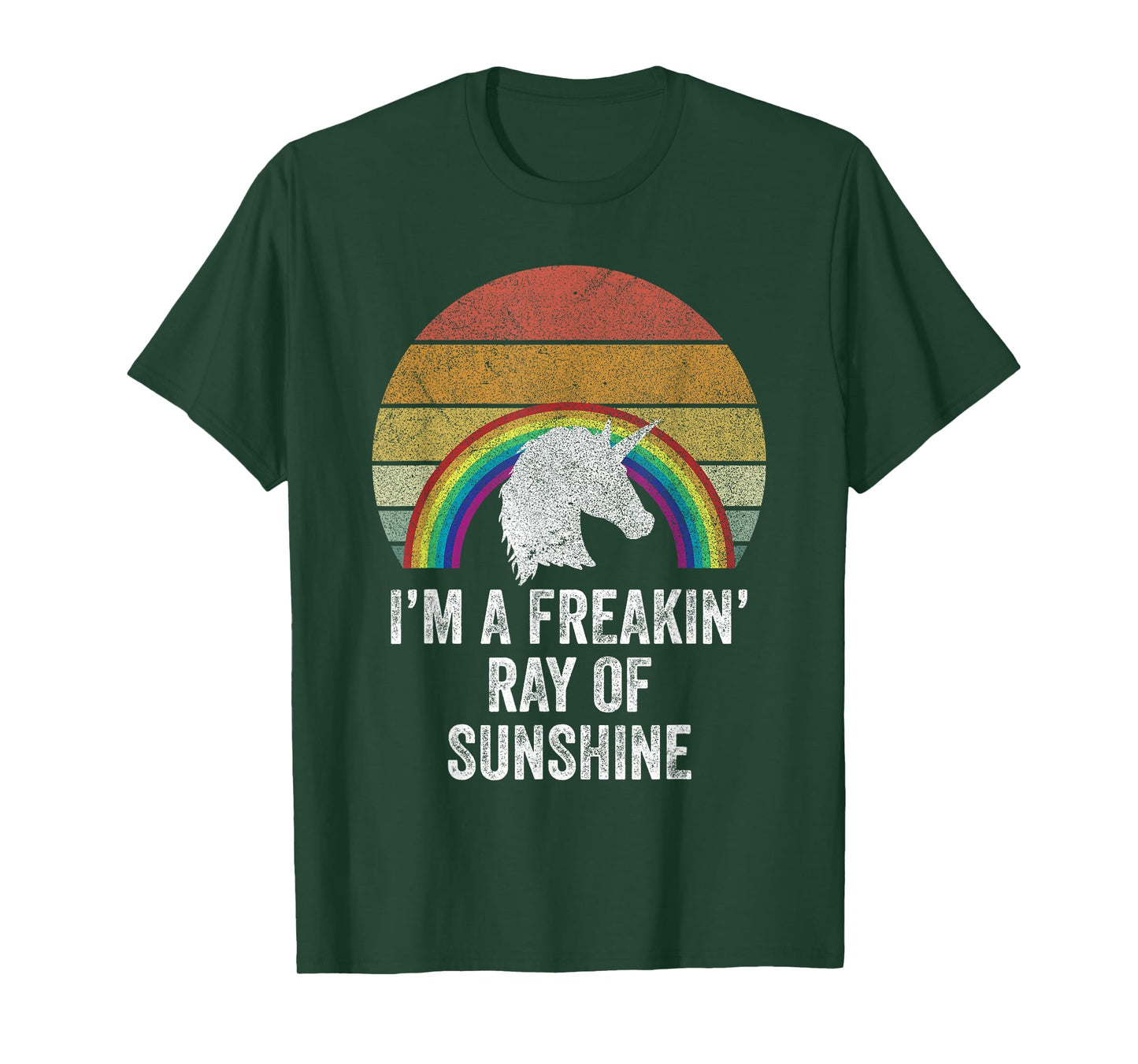 Retro I'm A Freakin' Ray Of Sunshine Funny Rainbow Unicorn T-Shirt for Men Women Girls Kids