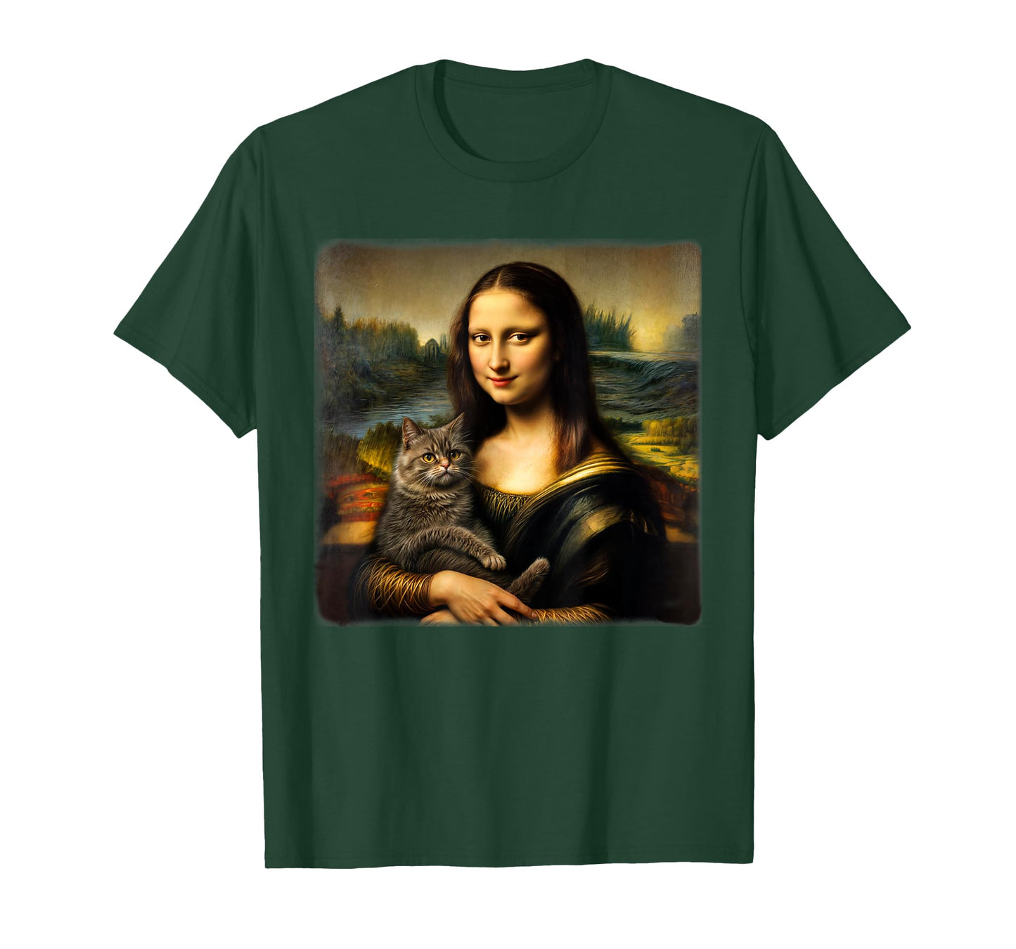 Mona Lisa Holding Cat Cute Cat Mom Cat Dad Cats Lover Kitty T-Shirt for Men Women Kids