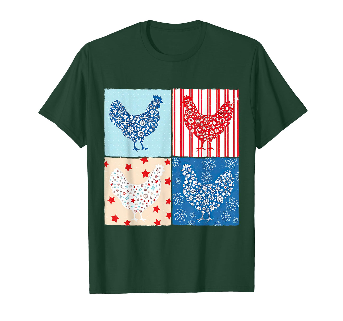 Patriotic Floral Chicken 4th of July Farm Girls USA Farmer T-Shirt