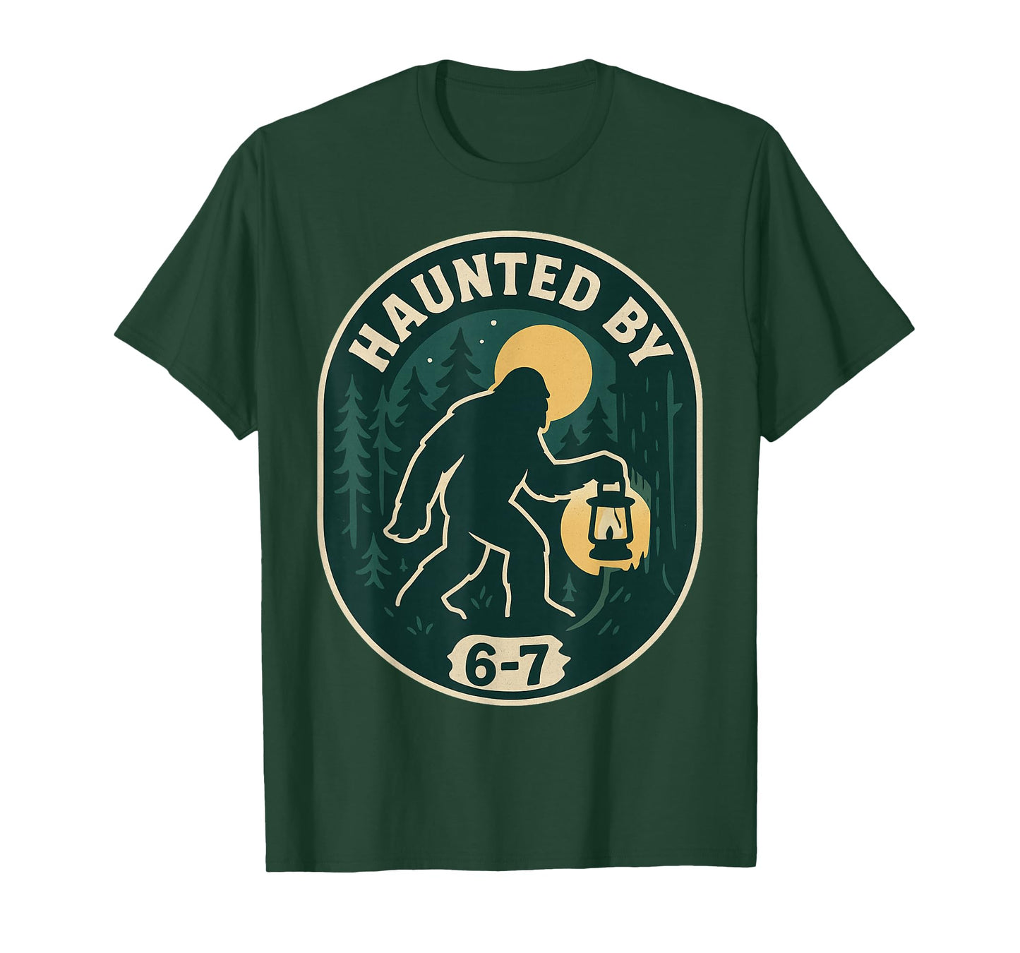 Haunted by 6-7 Bigfoot Lantern Halloween Badge T-Shirt