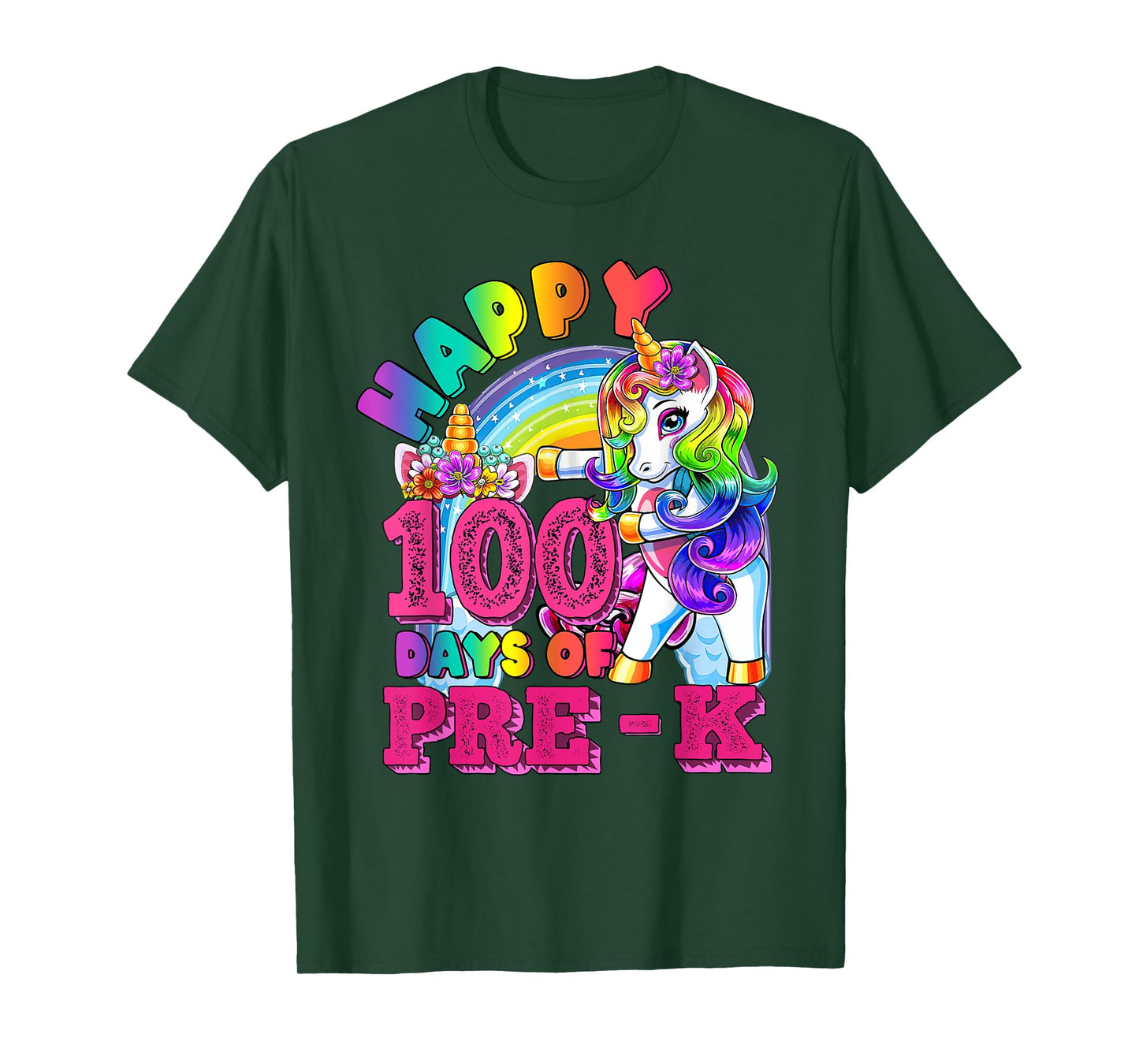 Dabbing Unicorn 100th Day Of School Pre-K Kid Girls Teacher T-Shirt