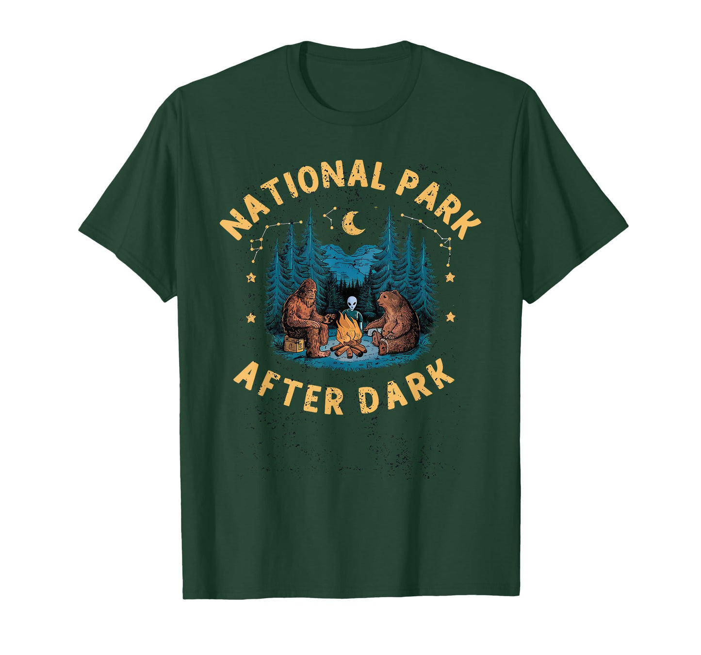 National Park After Dark Funny Bigfoot Alien Camping T-Shirt