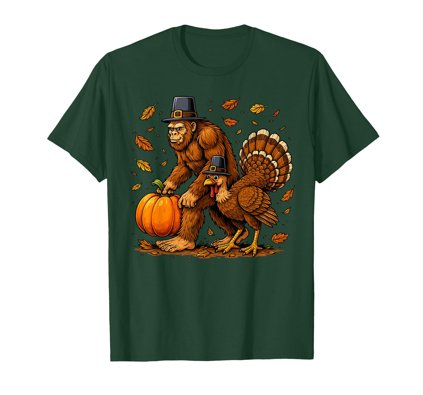 Bigfoot Pilgrim Turkey Pumpkin Thanksgiving Sasquatch T-Shirt