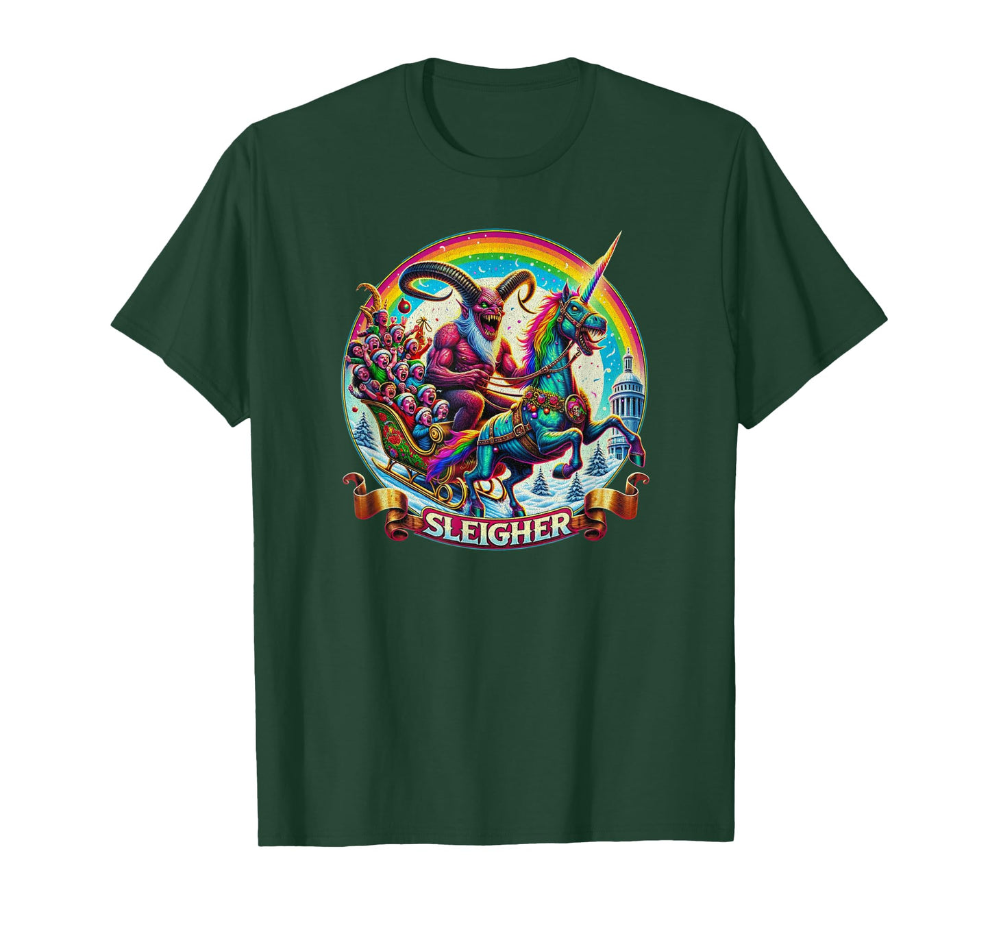 Sleigher Krampus Unicorn Demon Horror Christmas Gothic T-Shirt