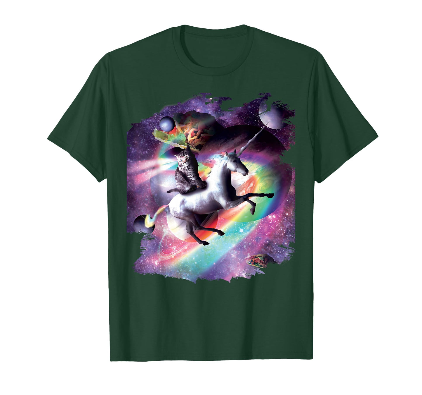 Cat Riding Unicorn In Space T-Shirt for Men Women Kids