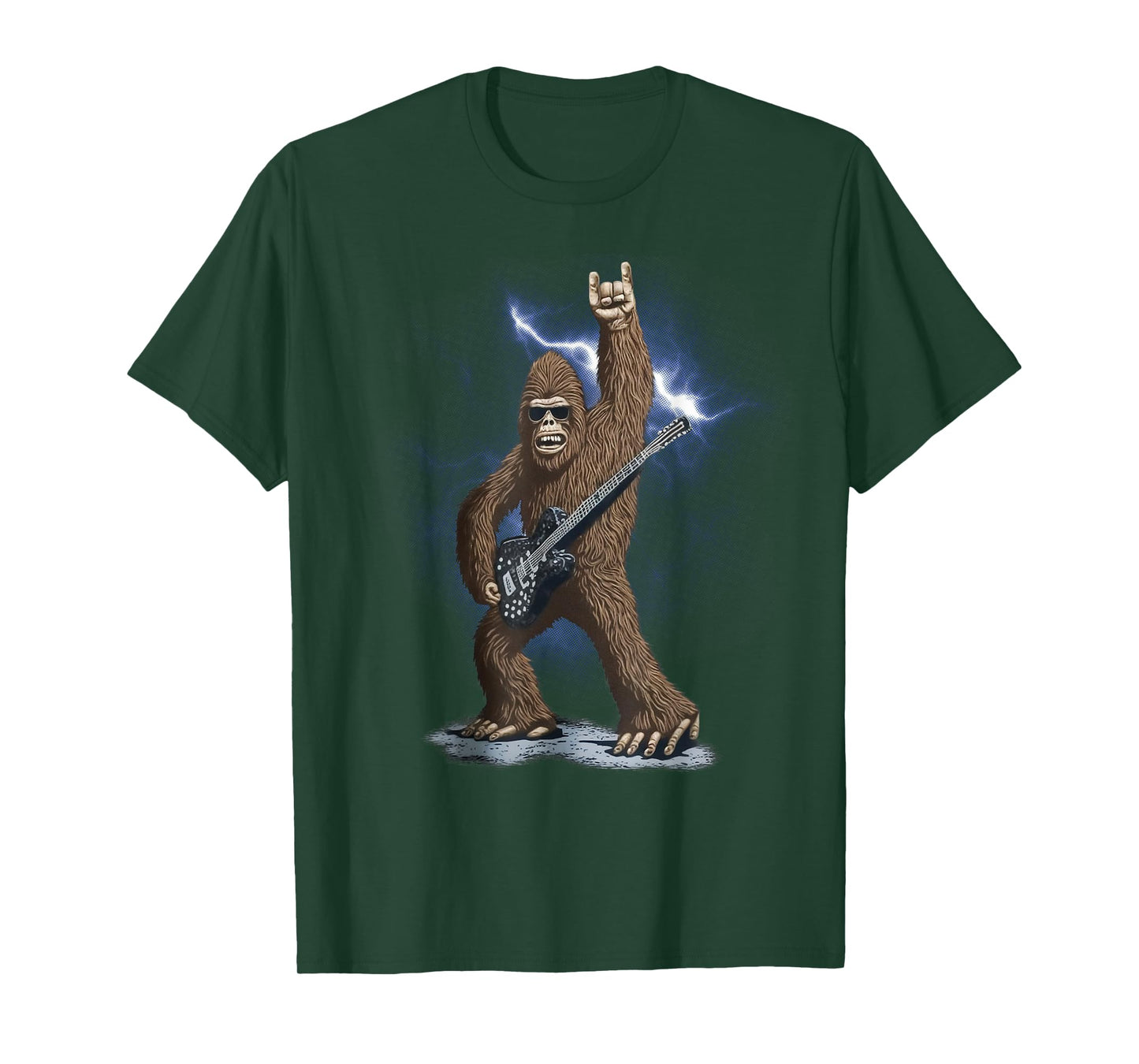 Rock And Roll Bigfoot Sasquatch Playing on guitar Sunglasses T-Shirt