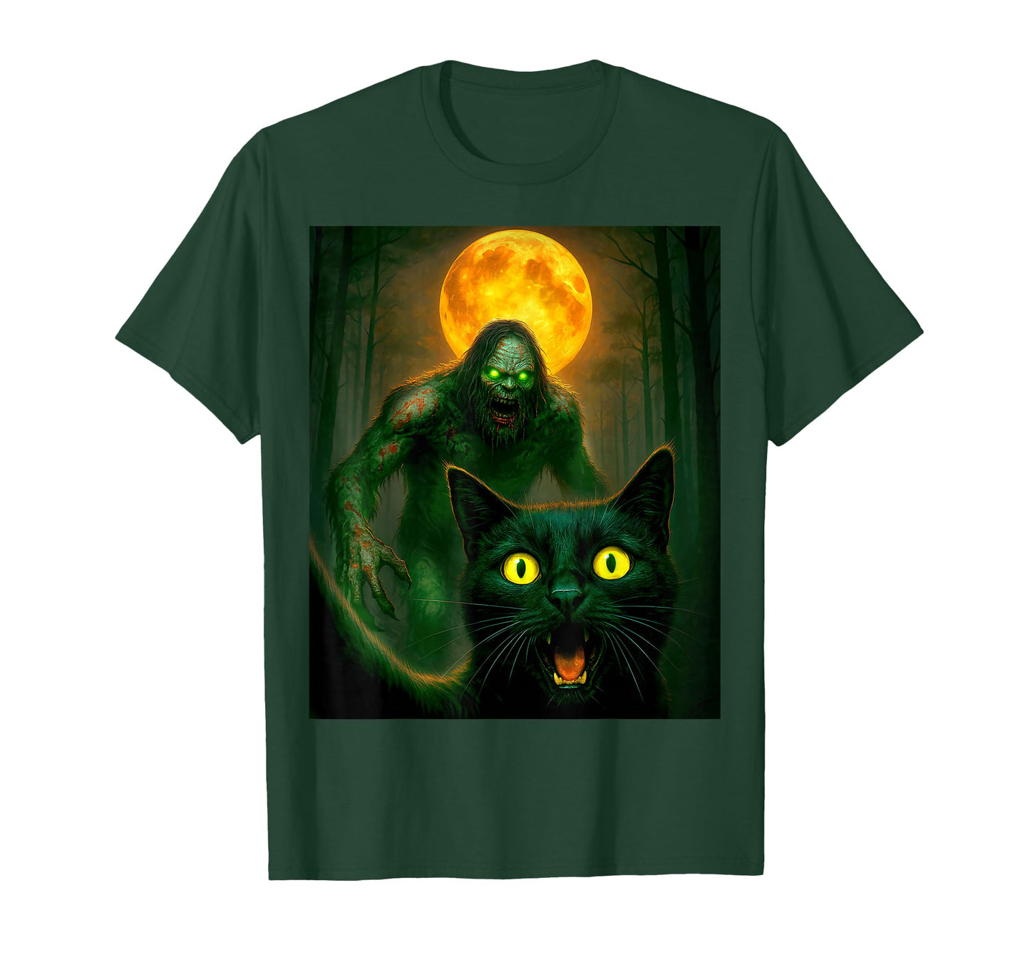 Scared Cat Selfie with Zombie Bigfoot Sasquatch Halloween T-Shirt
