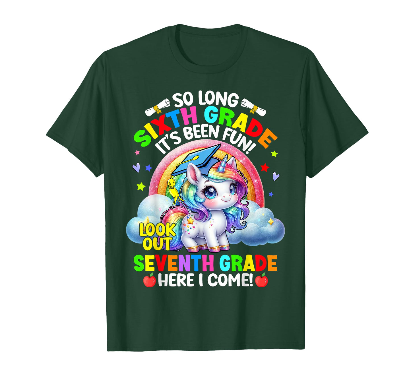 6th Grade Graduation 2025 Unicorn Girl 7th Grade Here I Come T-Shirt