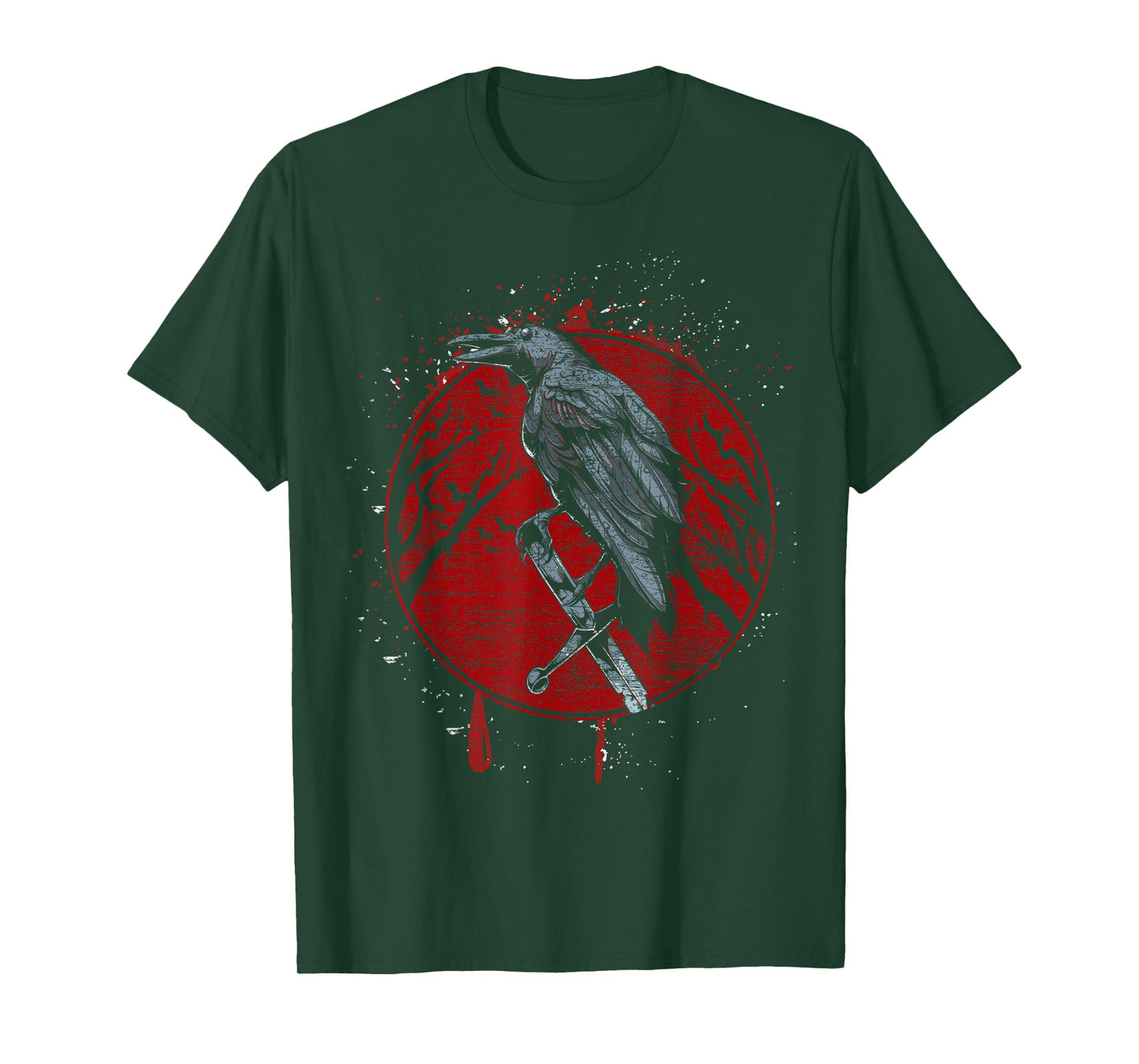 Halloween Raven Red Moon Spooky Night Crow T-Shirt