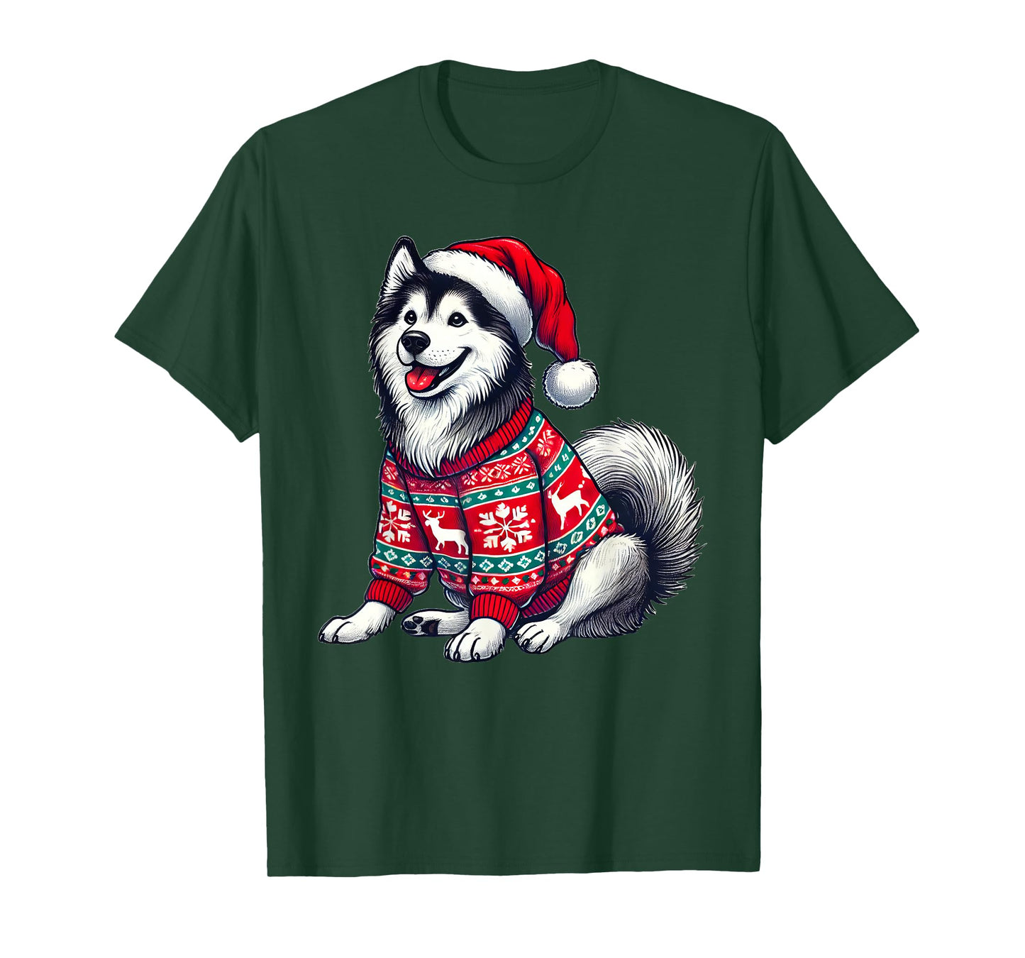 Siberian Husky Dog Ugly Sweater Santa Hat Christmas T-Shirt
