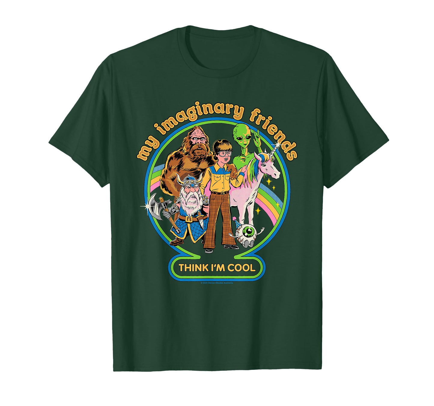 My Imaginary Friends Unicorn Alien Bigfoot Retro Adult Humor T-Shirt