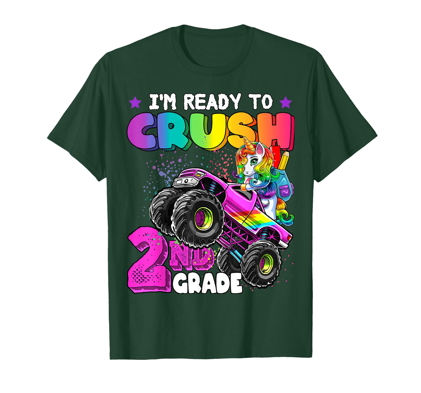 2nd Grade Unicorn Monster Truck Back to School Gift Girls T-Shirt
