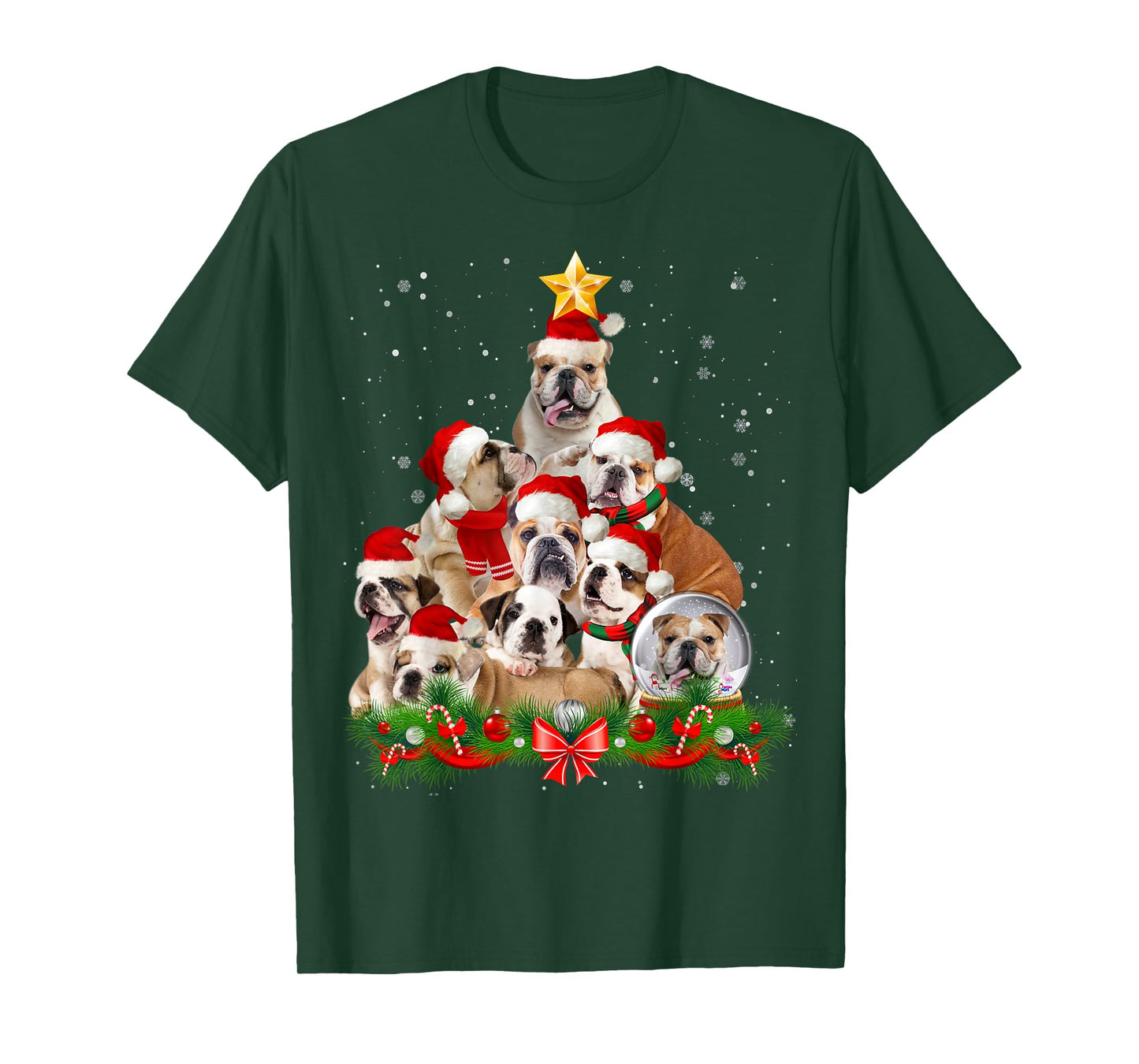 Funny Bulldog Dog Christmas Tree T-Shirt for Men Women