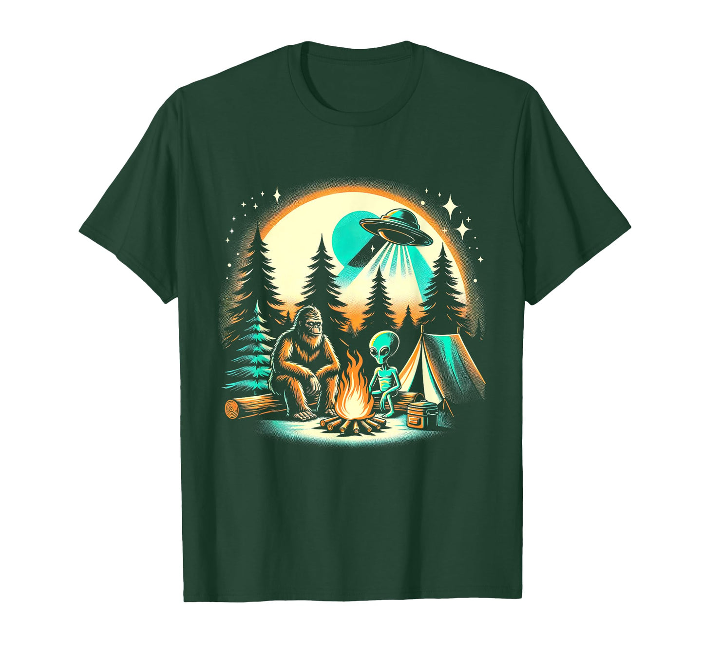 Funny Bigfoot & Alien UFO Camping Outdoor Adventures Hiking T-Shirt