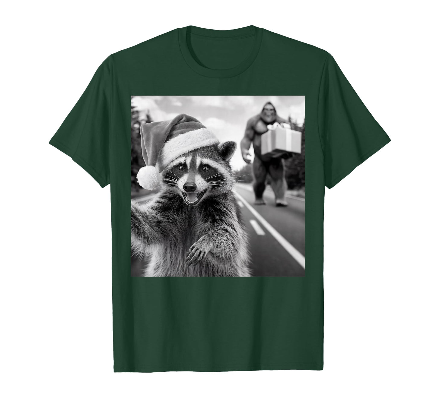 Funny Christmas Raccoon Shirt Raccoon Selfie With Bigfoot T-Shirt