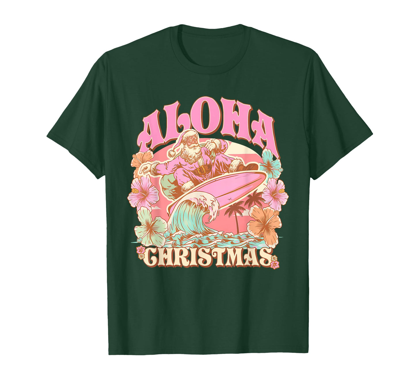 Aloha Christmas Santa Claus Surfing Hawaiian Mele Kalikimaka T-Shirt