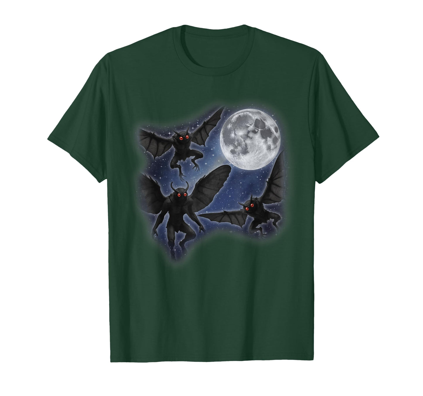Three Mothman Moon 3 Howling At Moon Funny Weird Cursed T-Shirt