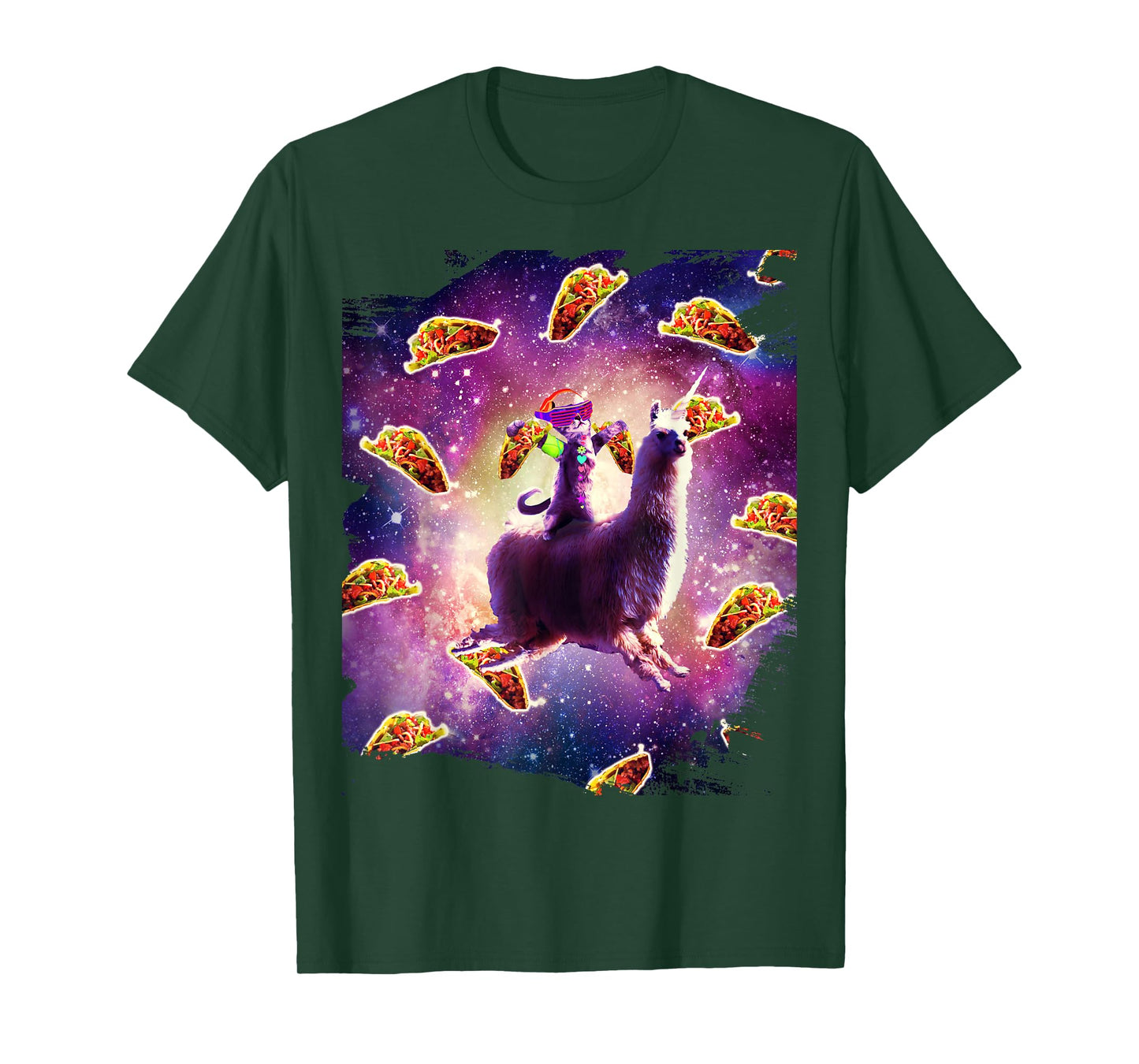 Rave Space Cat On Llama Unicorn - Taco T-Shirt
