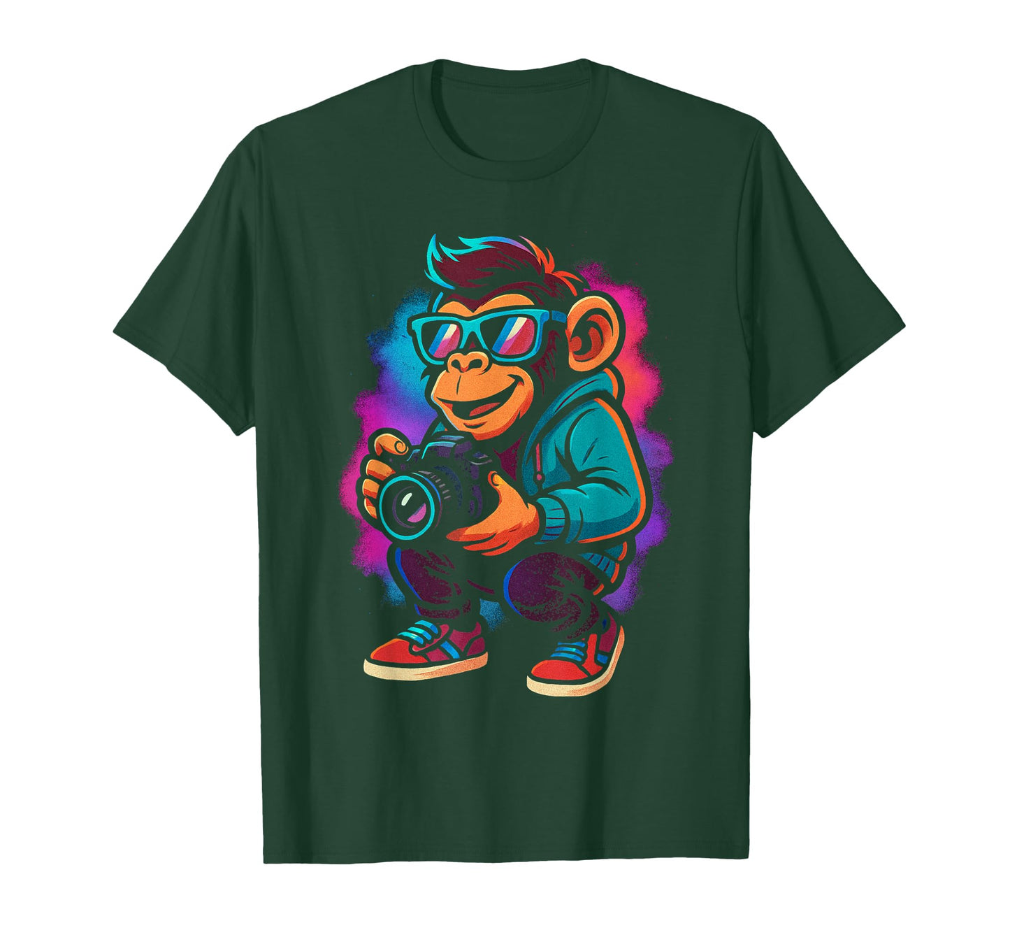 Funny Monkey Photographer Camera Animal Photography Lover T-Shirt