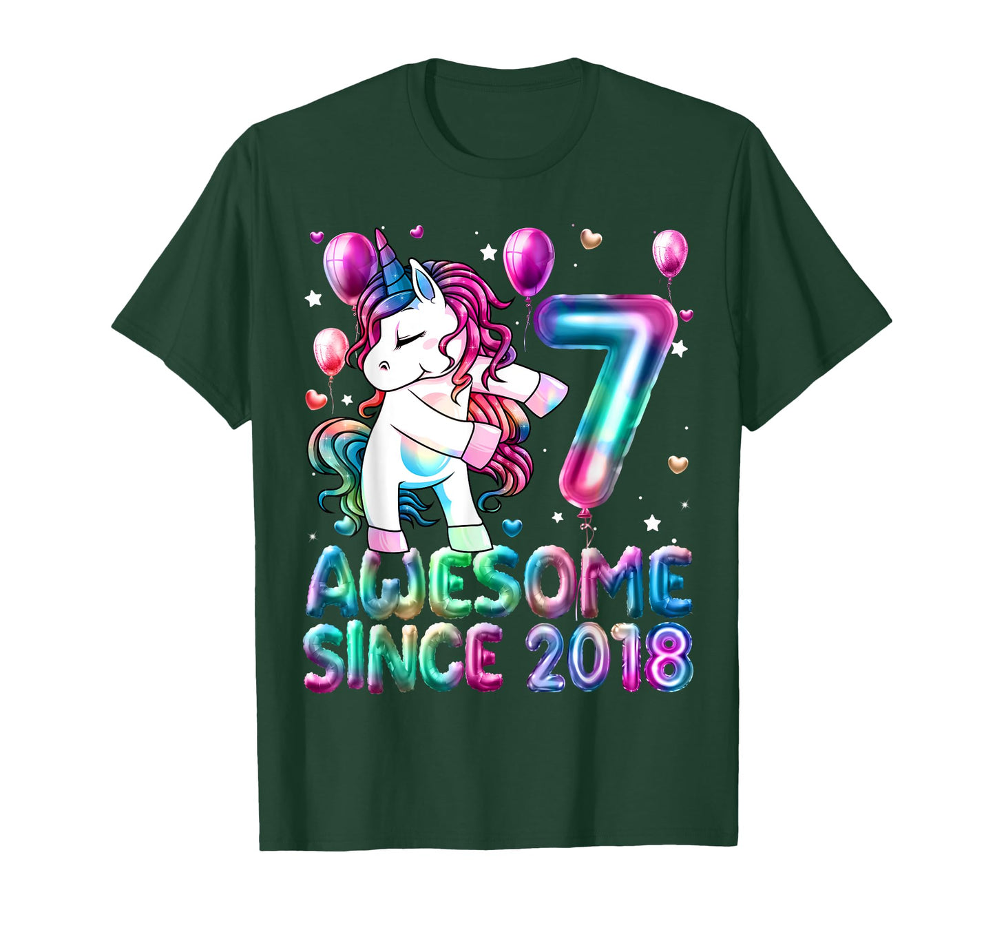 Flossing Unicorn 7 Year Old 7th Birthday Girl Unicorn Party T-Shirt