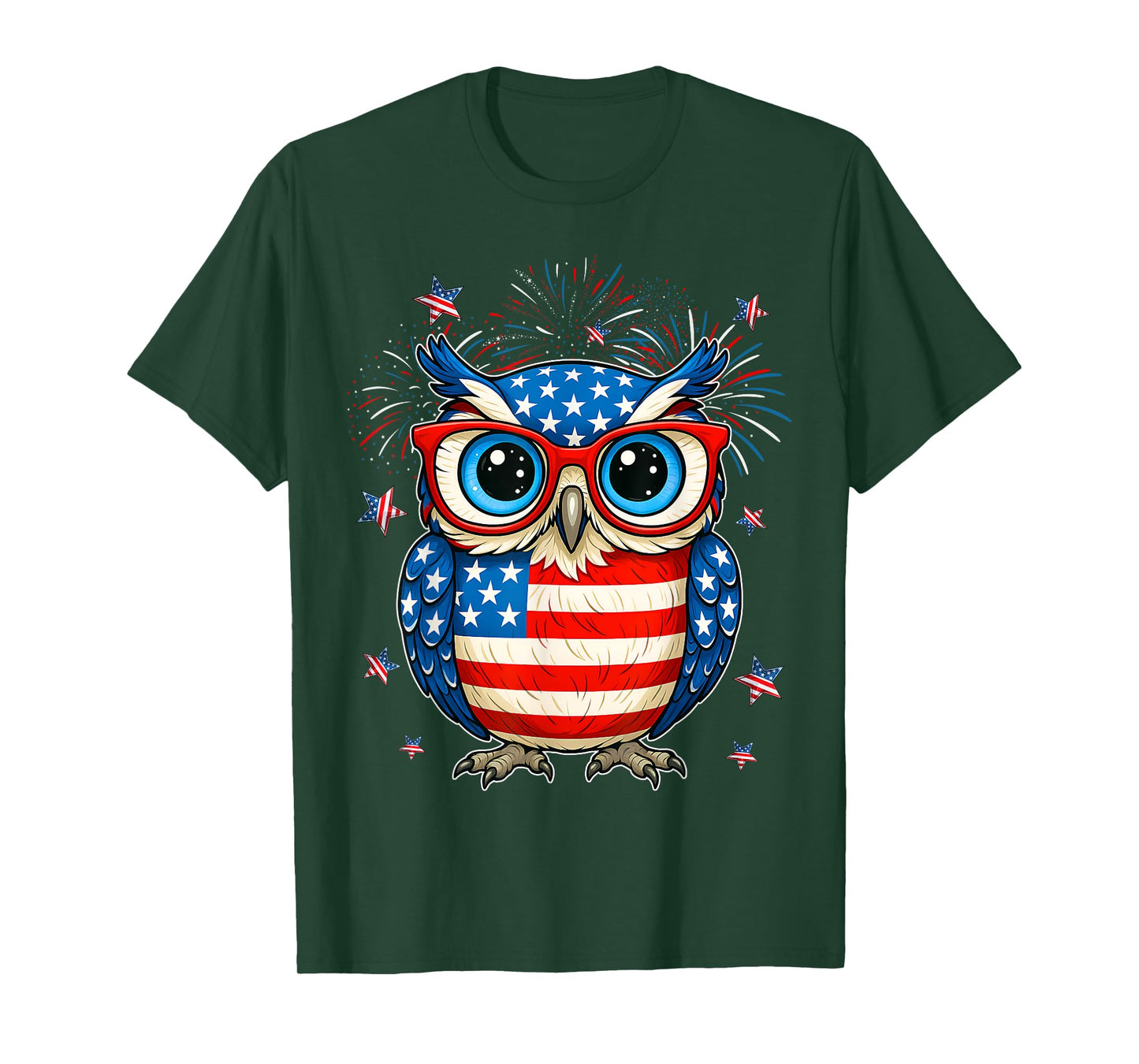 Cute Owl USA American Flag Independence Day 4th Of July Kids T-Shirt