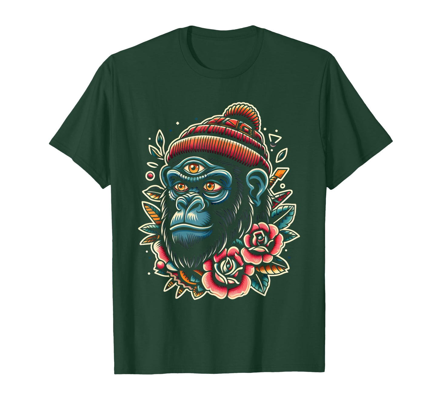 Three Eyed Gorilla Monkey Traditional Tattoo Artist Inked T-Shirt