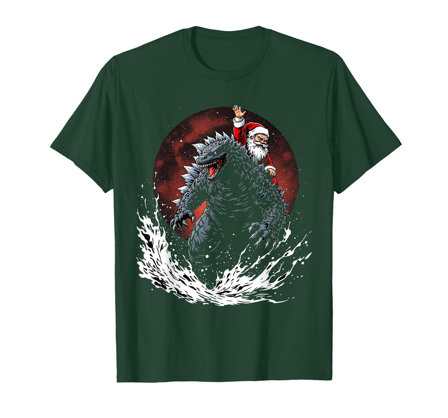 Santa Riding The Japanese Monster Kaiju for Christmas T-Shirt