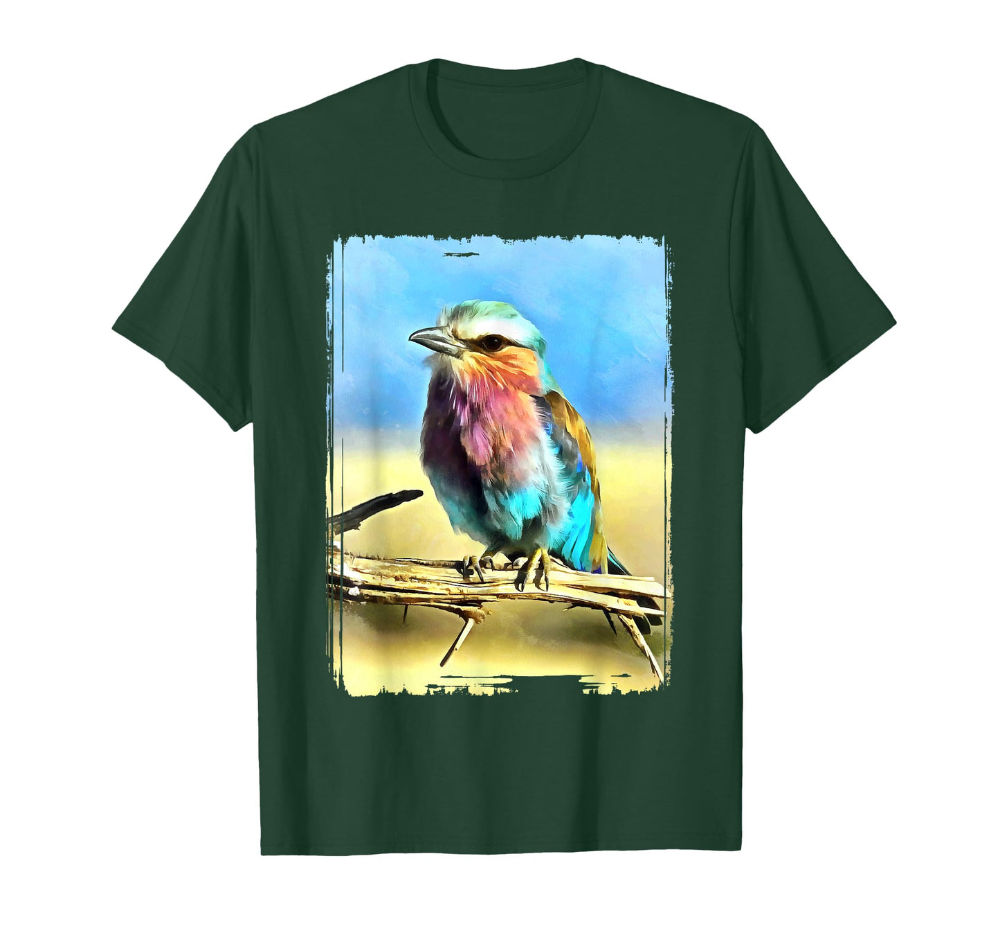 Colorful Bird Wildlife Nature Artistry Canvas Vibrant Lilac Breasted Roller Bird Painting Multicolor Unisex-Adult T-Shirt