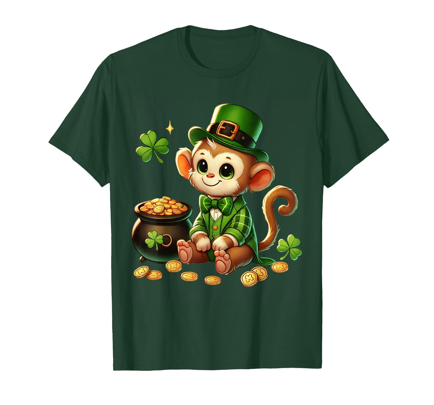 Cute Monkey Leprechaun St Patricks Day Boys Girls Party T-Shirt